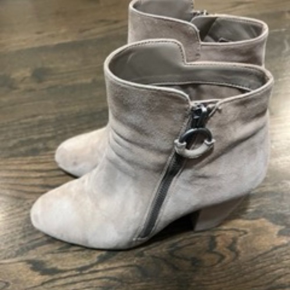 1.State Leather Suede Tan Boots Booties Heel 9 Neutral Nude Shoe Womens